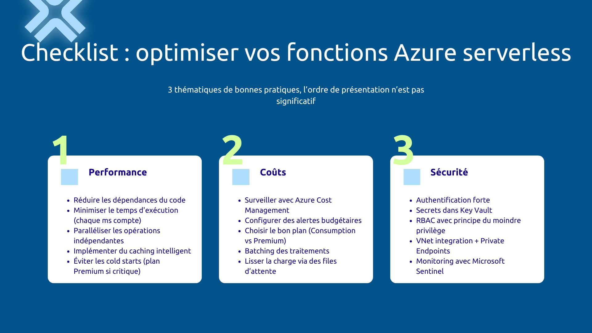 Checklist optimisation fonctions Azure Serverless