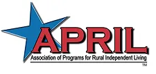 Logo for APRIL, Association of Programs for Rural Independent Living with a blue star and red text.