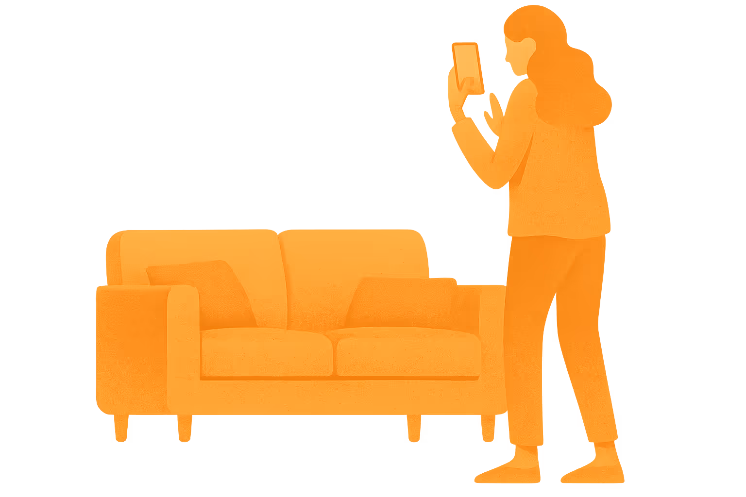 Žena fotografira narančasti kauč pametnim telefonom.