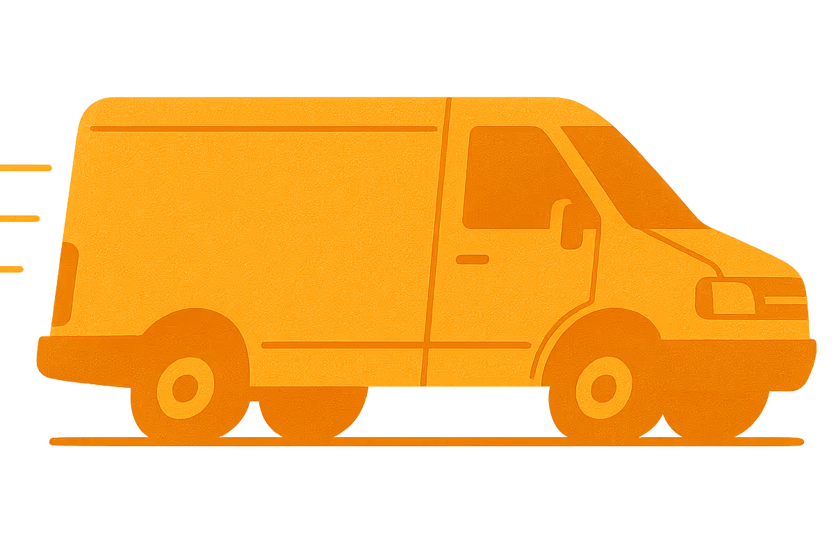 Žuti dostavni kombi u pokretu.