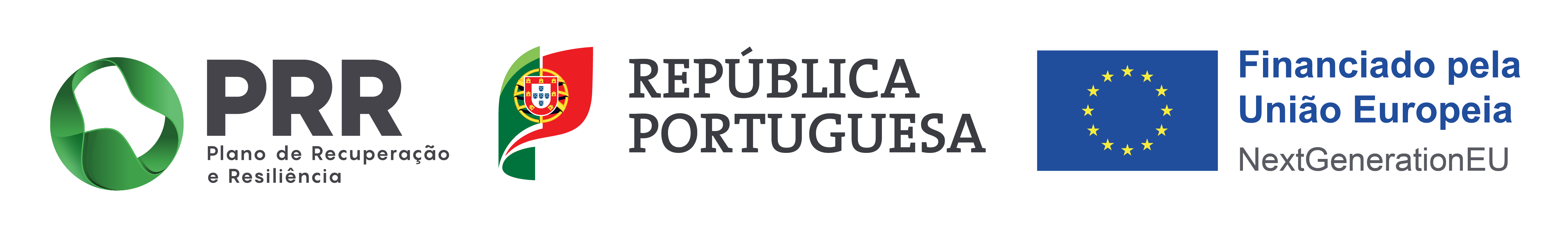 Logos of PRR Plano de Recuperação e Resiliência, República Portuguesa, and the European Union flag with text indicating funding by the European Union NextGenerationEU.