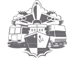 An abstract illustration of a large ship with prominent sails and masts, depicted in a stylized design.