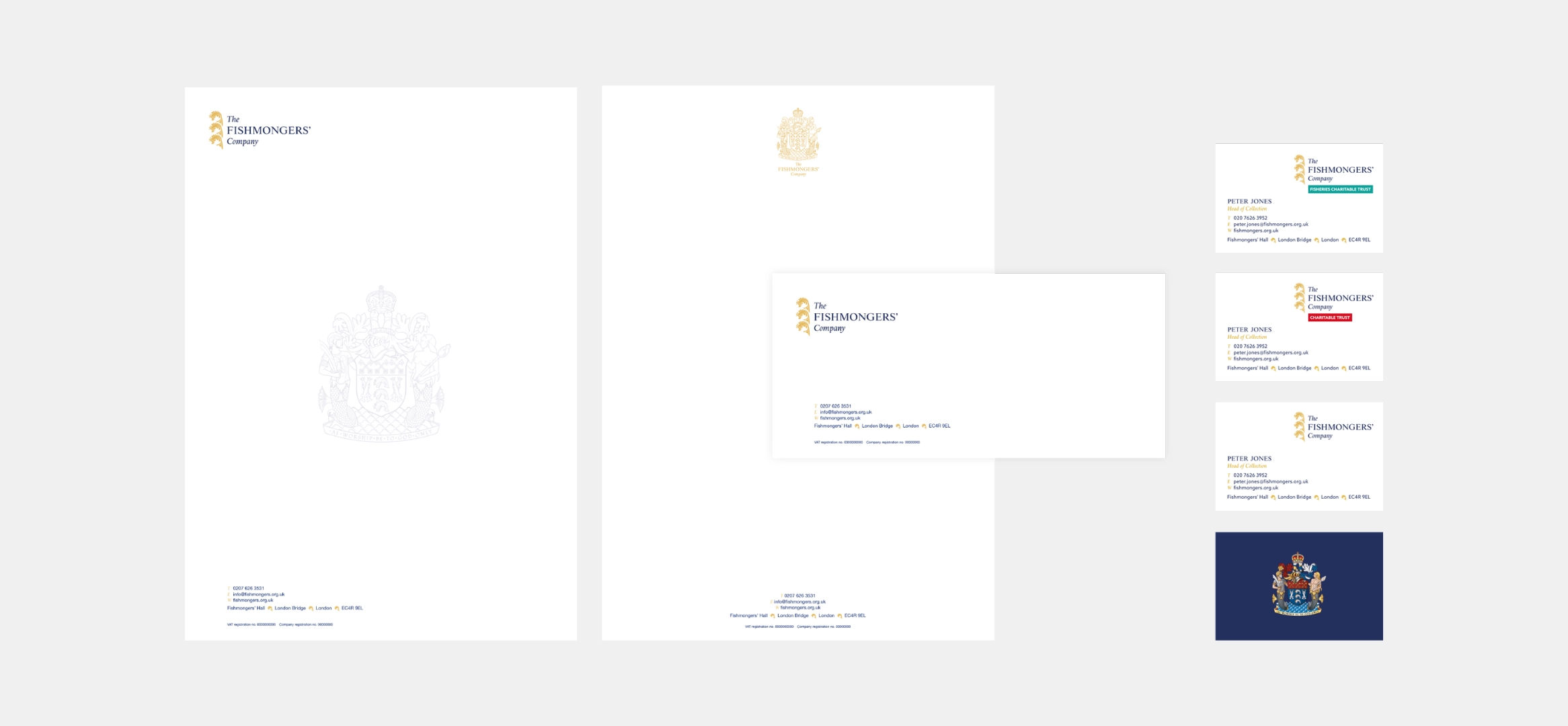 Headed paper and business cards with the Fishmongers' company branding on.
