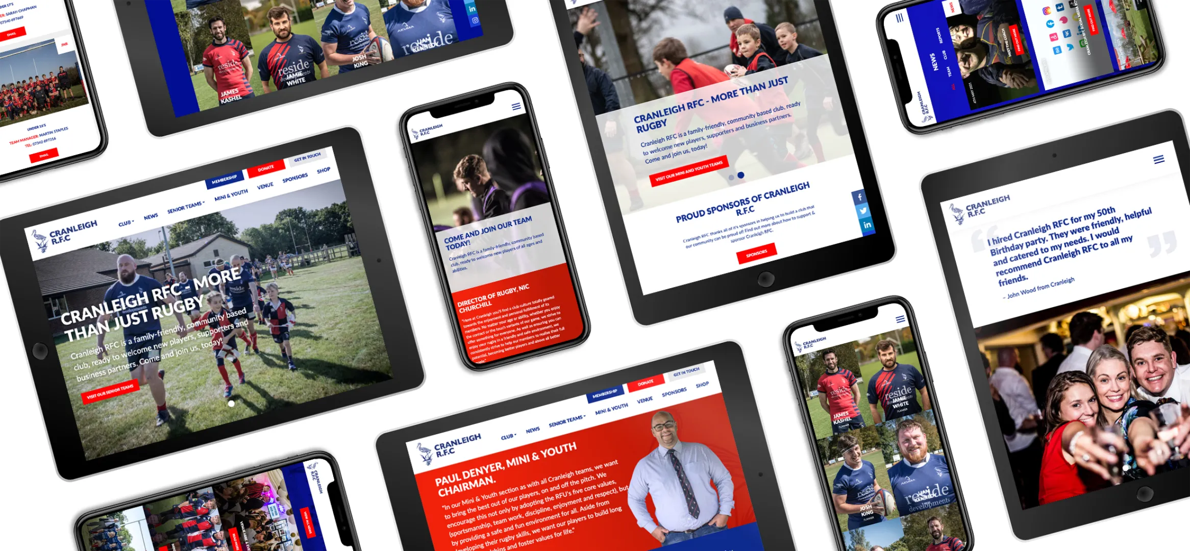 CRFC website on an array of mobile devices showcasing responsive website design and development