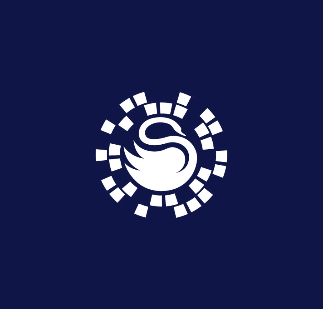 Surrey Swimming Pools logo in white on a blue background.