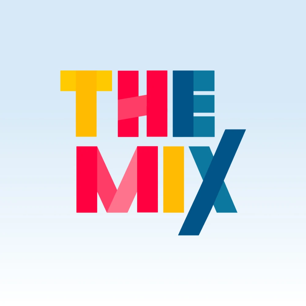 Colorful block letters spelling 'THE MIX' on a light gradient background. - The Mix logo