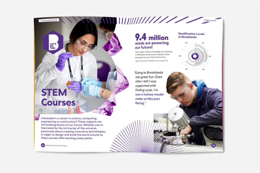 STEM Courses spread from the Brooklands College prospectus.