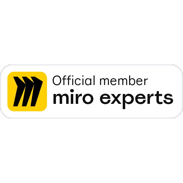 Badge with black M logo on yellow background and text 'Official member miro experts'.