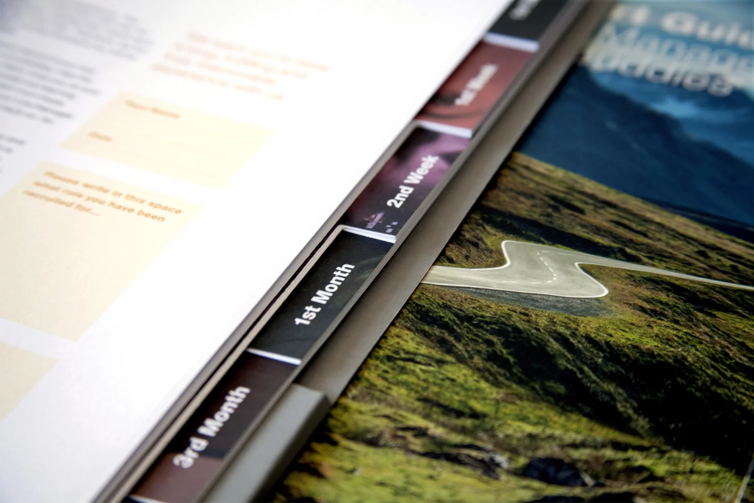 A close-up shot of a brochure produced by Silverback® for Harwoods