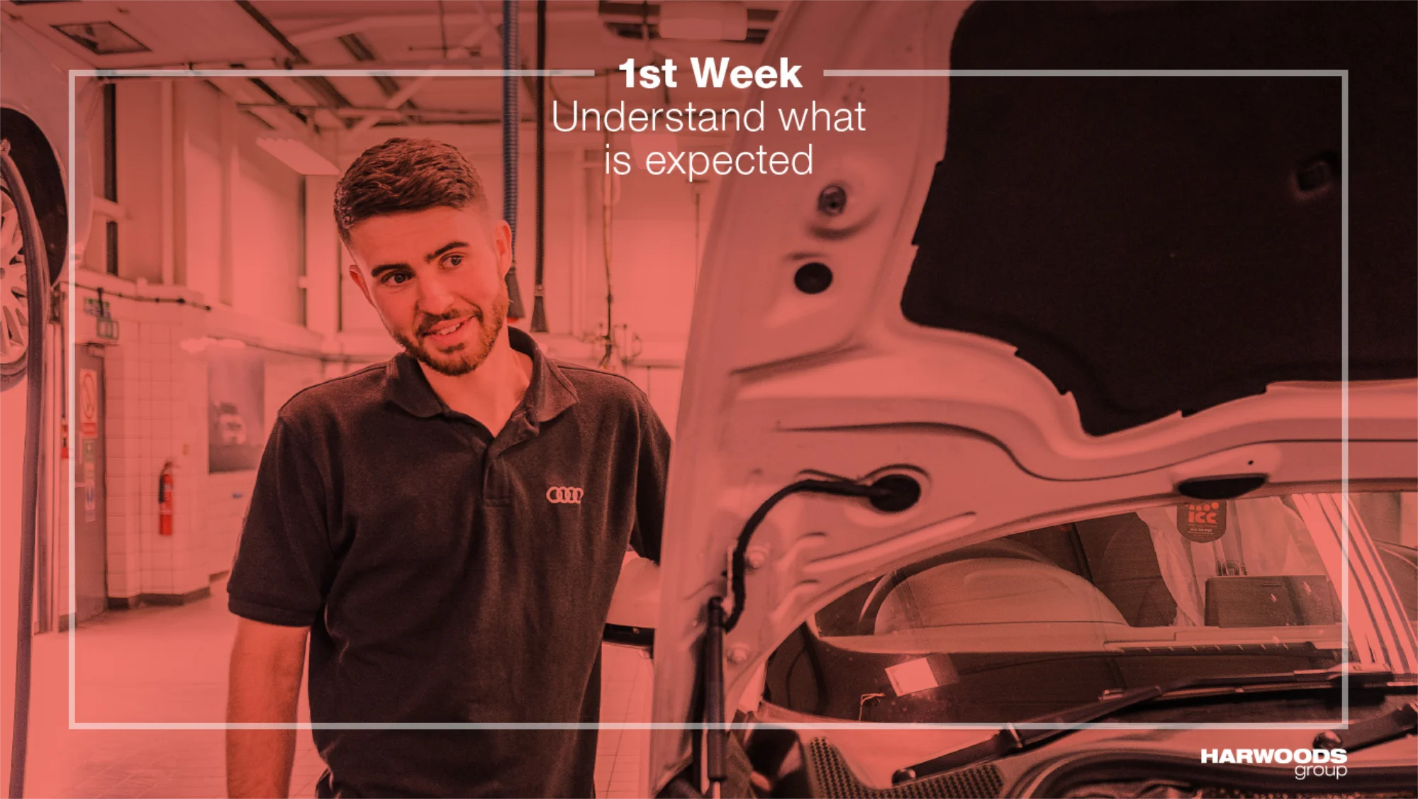 A man stood next to an open car bonnet