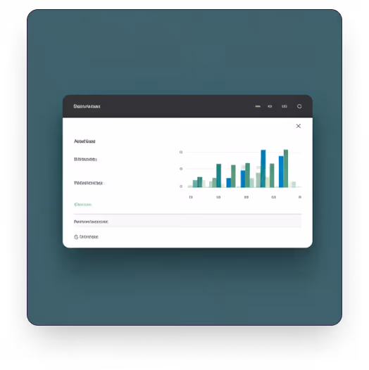 User interface window displaying a bar chart with multiple blue and green vertical bars, and labeled sections on the left in a dark header and white content area.