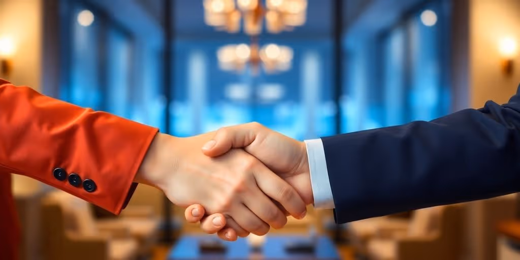 A person closing a deal with a handshake.