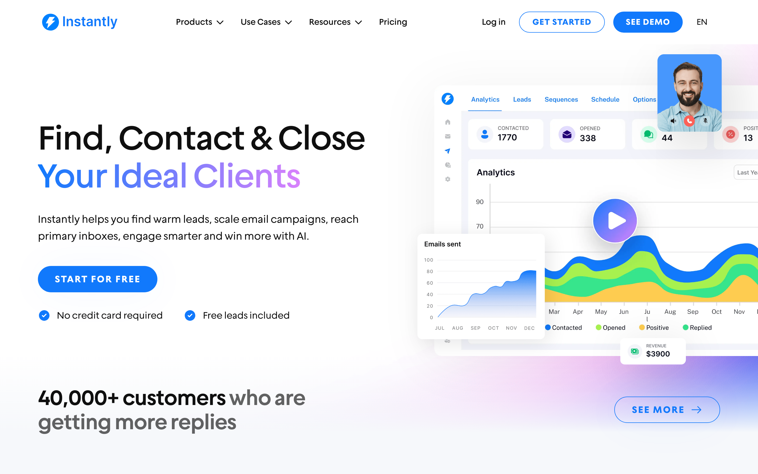 Instantly homepage hero section