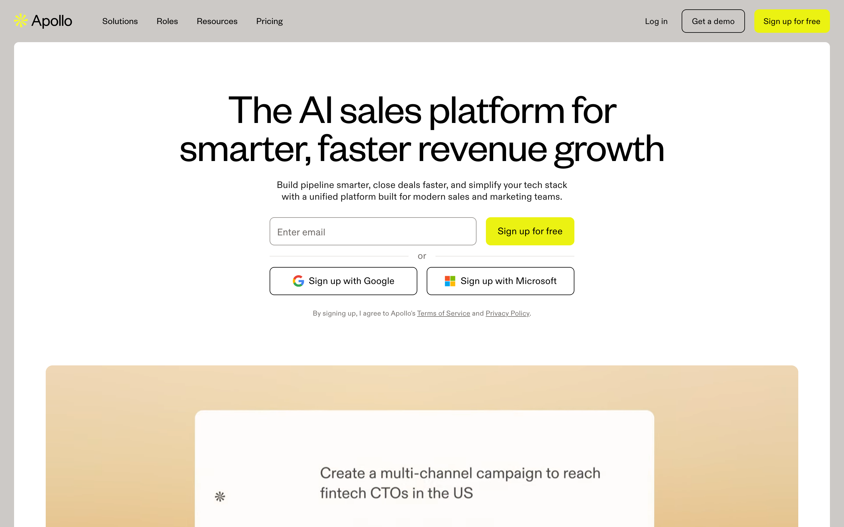 Apollo.io homepage hero section