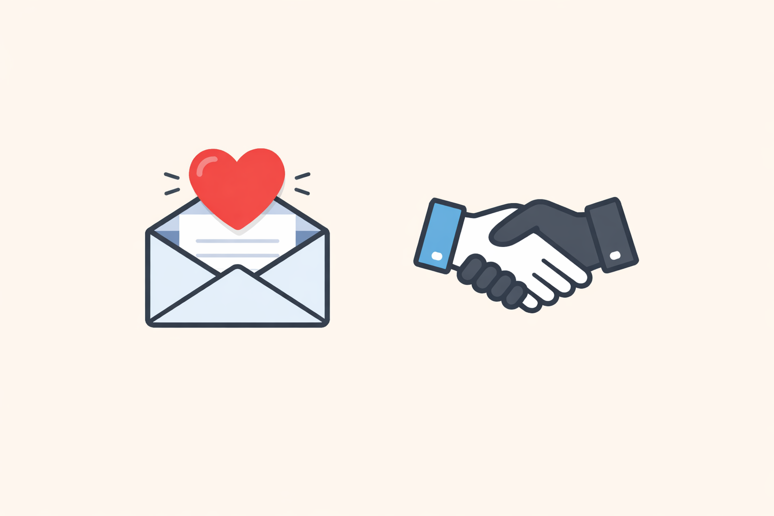 Flat illustration of a thank you email envelope with professional handshake symbol