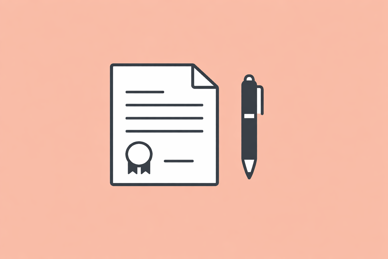 Flat illustration of a formal document with structured text lines and a seal representing formal email writing
