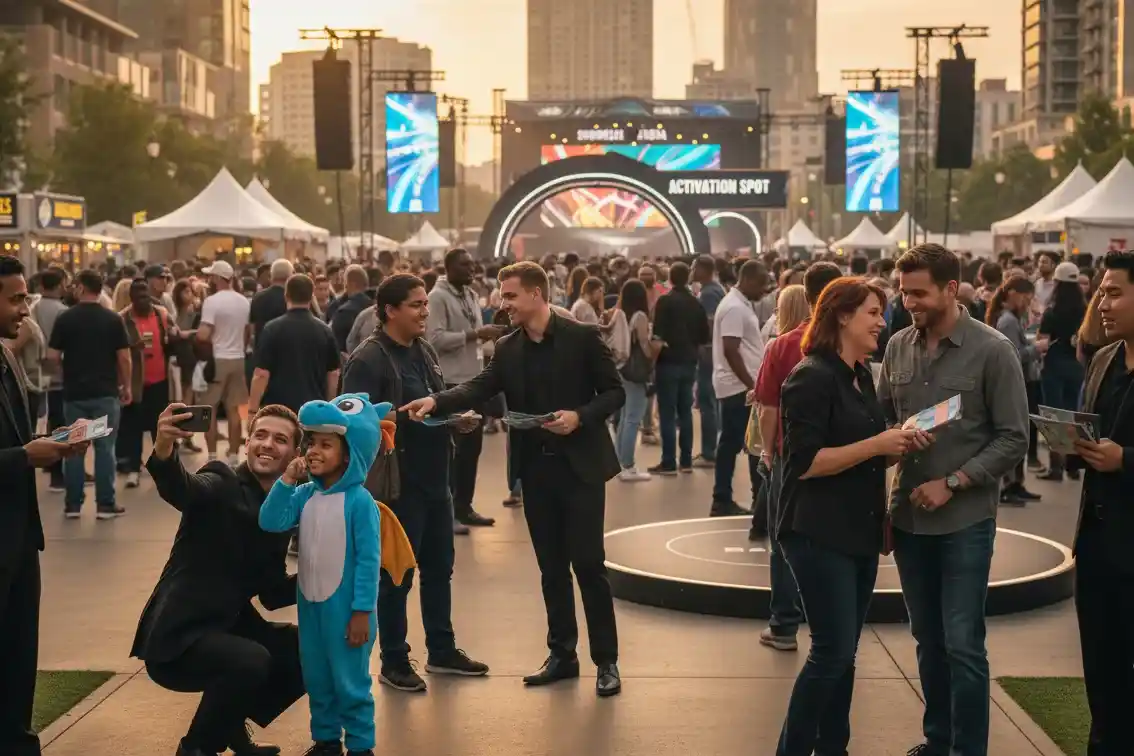 image of a music festival with vibrant colorful smoke