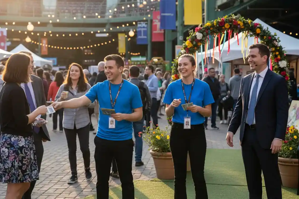 image of a music festival with vibrant colorful smoke
