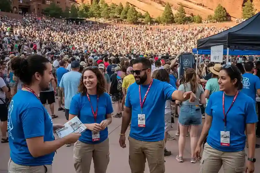 image of a music festival with vibrant colorful smoke