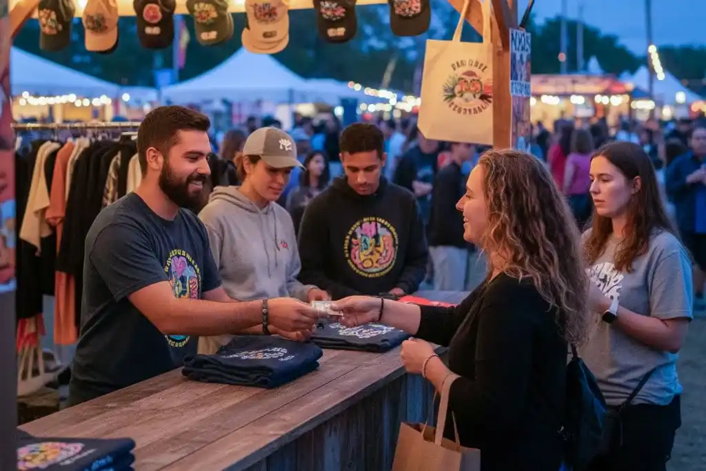 image of a music festival with vibrant colorful smoke