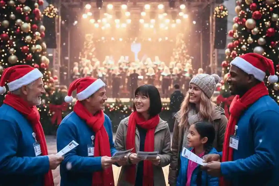image of a music festival with vibrant colorful smoke