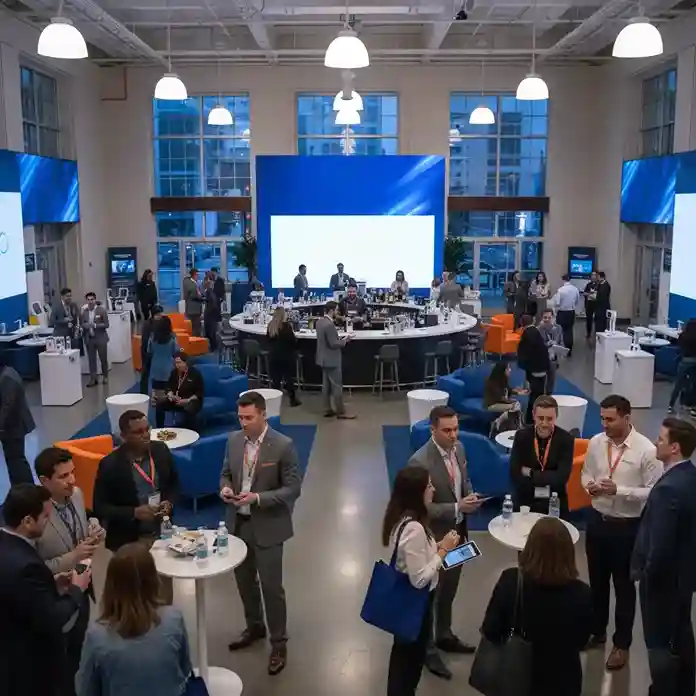 image of a music festival with vibrant colorful smoke