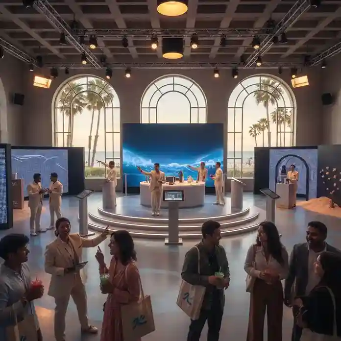 image of a music festival with vibrant colorful smoke