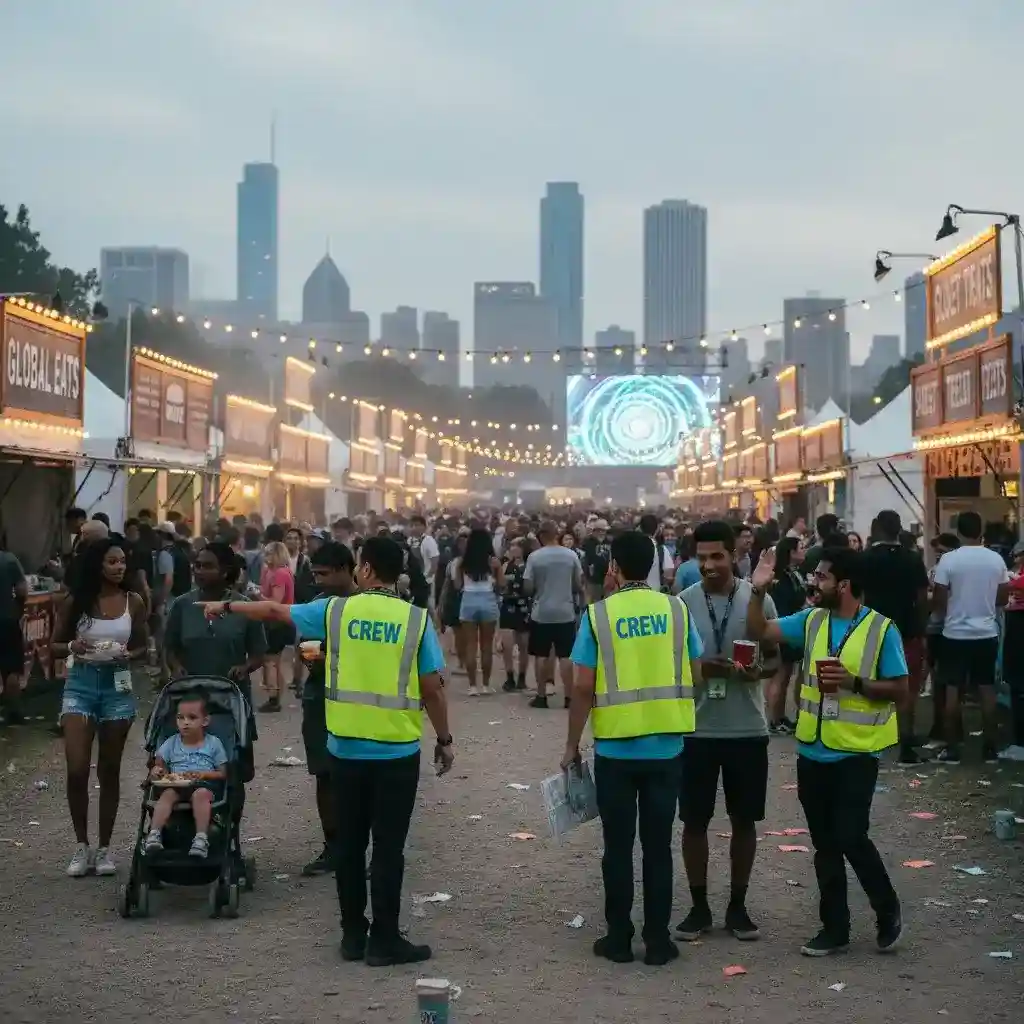 image of a music festival with vibrant colorful smoke