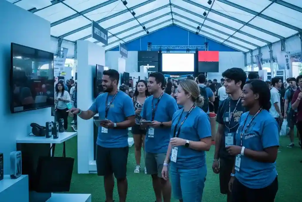 image of a music festival with vibrant colorful smoke
