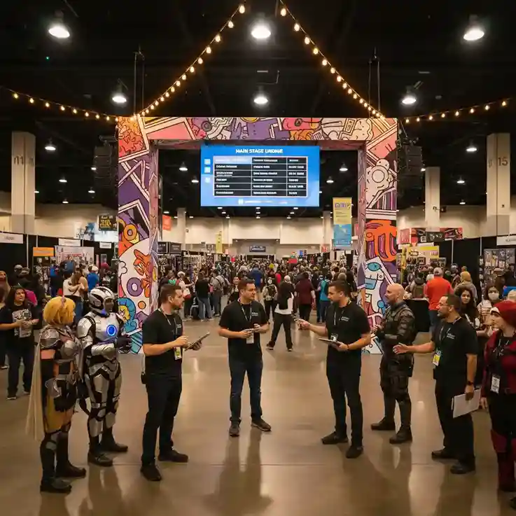 image of a music festival with vibrant colorful smoke