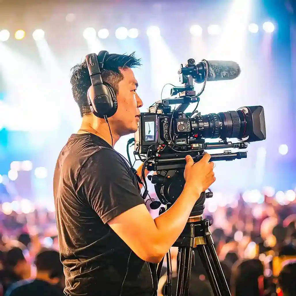 image of a music festival with vibrant colorful smoke