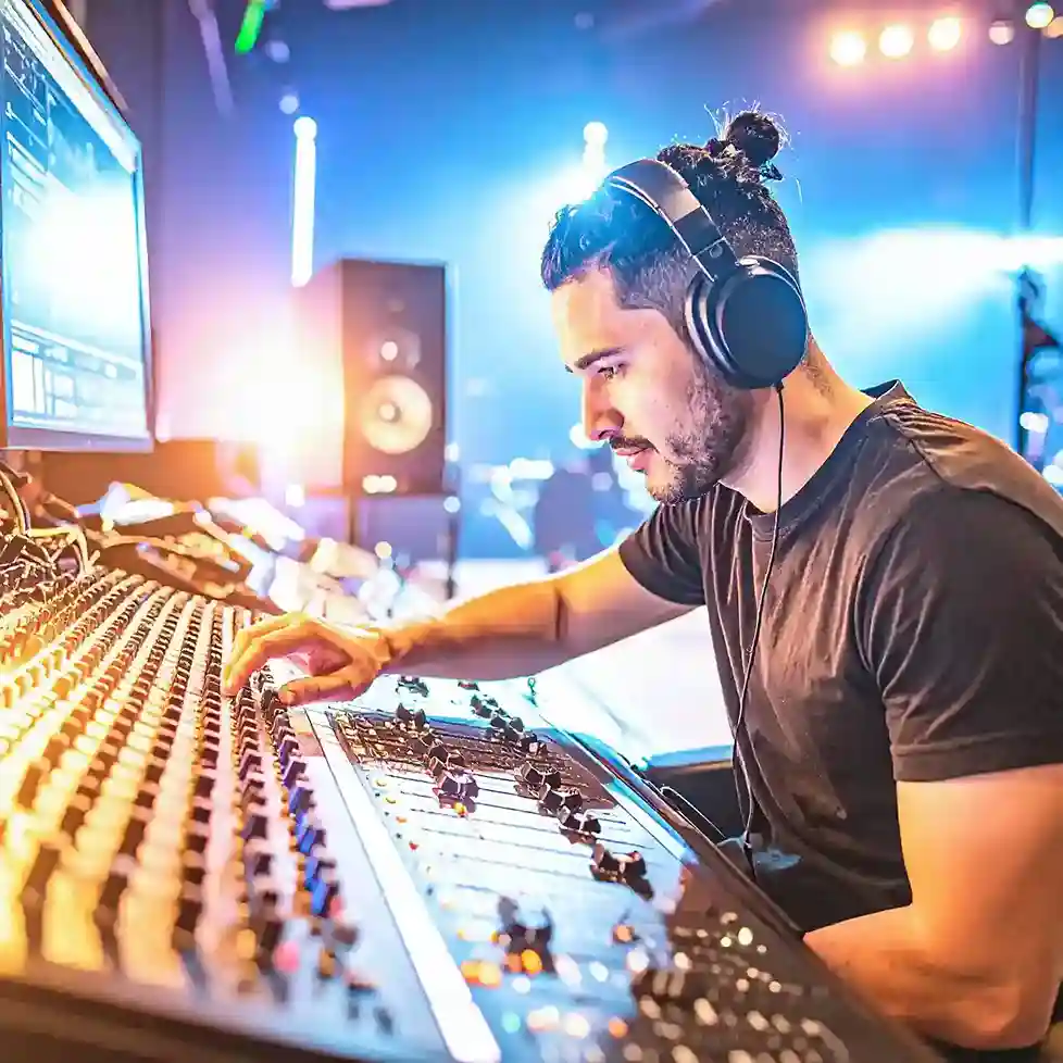 image of a music festival with vibrant colorful smoke