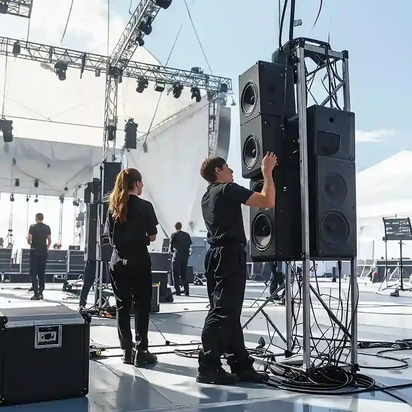 image of a music festival with vibrant colorful smoke