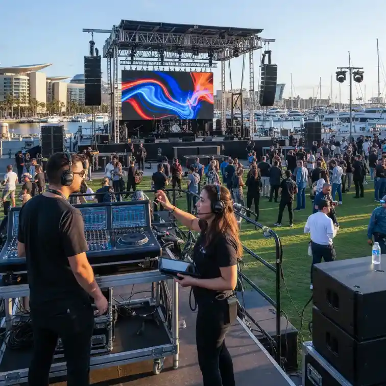 image of a music festival with vibrant colorful smoke