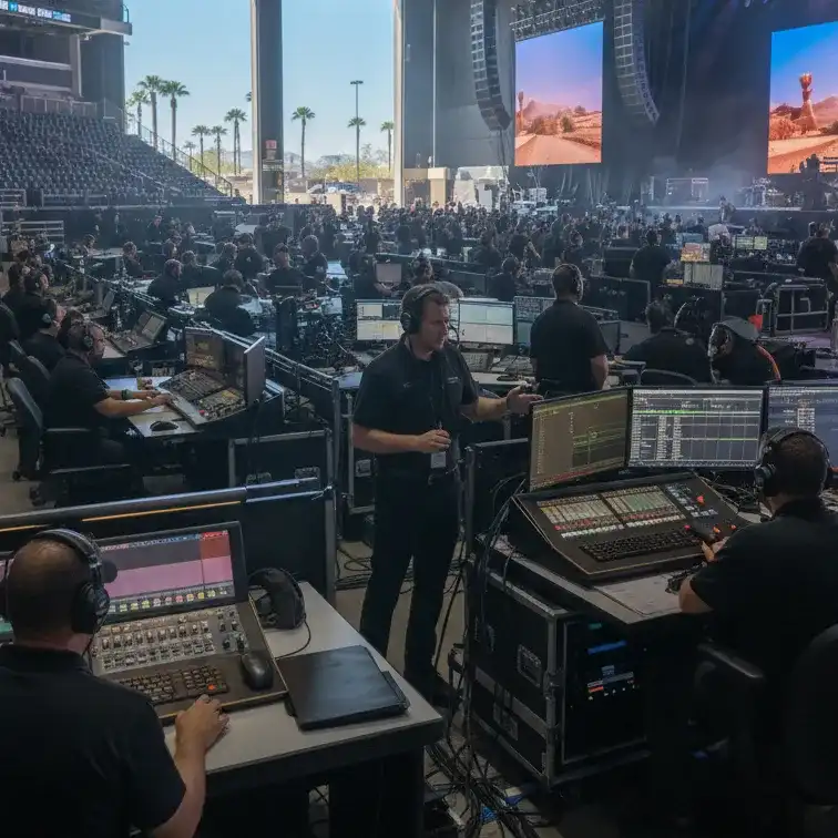 image of a music festival with vibrant colorful smoke