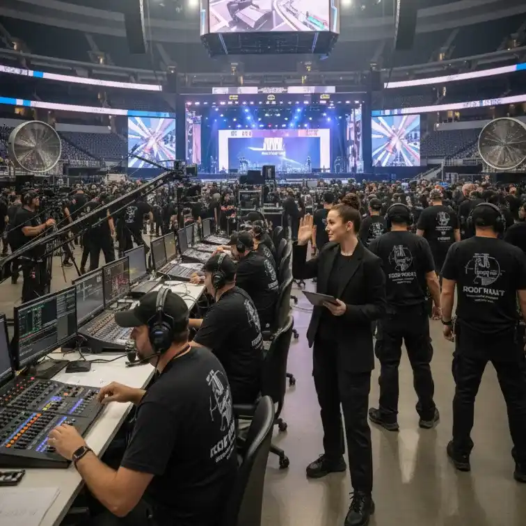 image of a music festival with vibrant colorful smoke