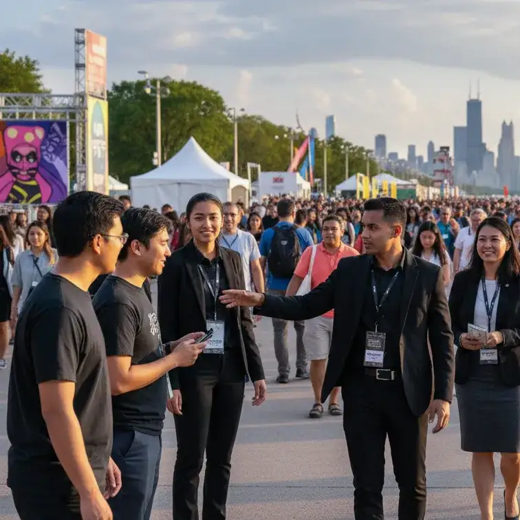 image of a music festival with vibrant colorful smoke