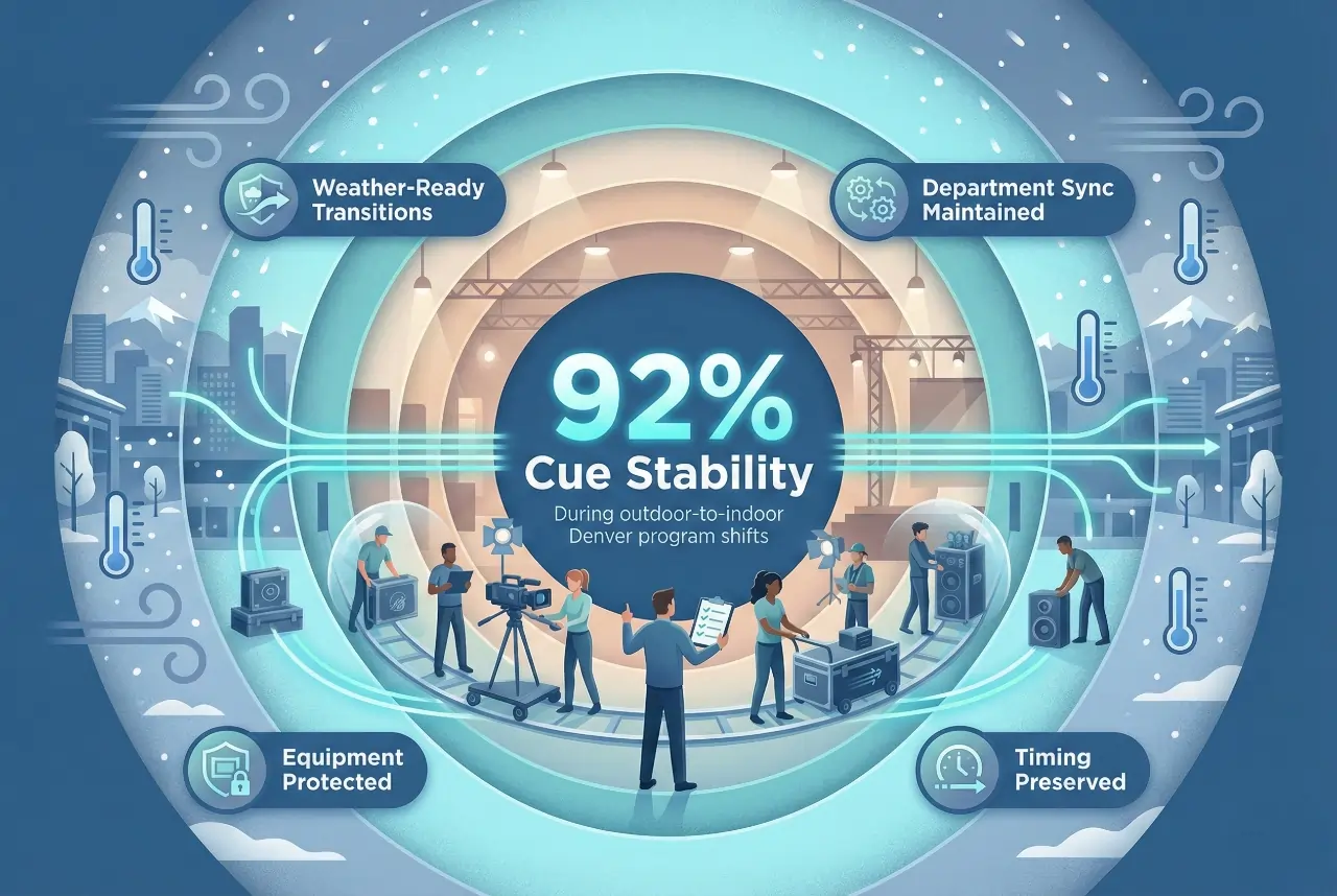 Infographic illustrating Denver event staffing attendance during weather-impacted event days.
