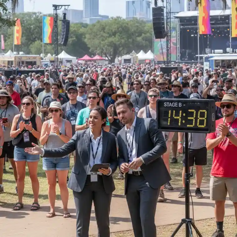 image of a music festival with vibrant colorful smoke