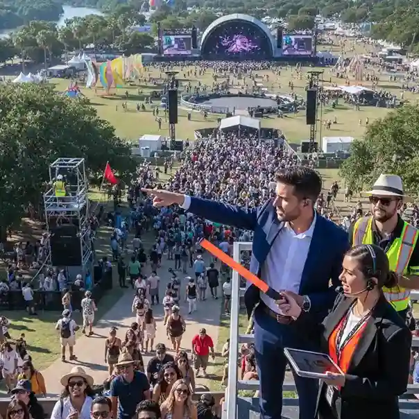 image of a music festival with vibrant colorful smoke