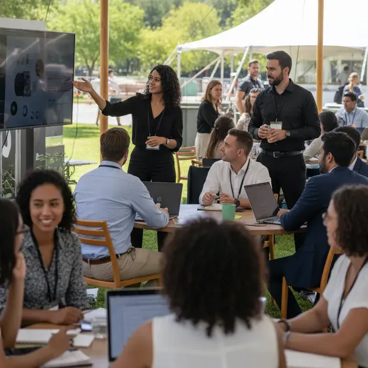 image of a music festival with vibrant colorful smoke