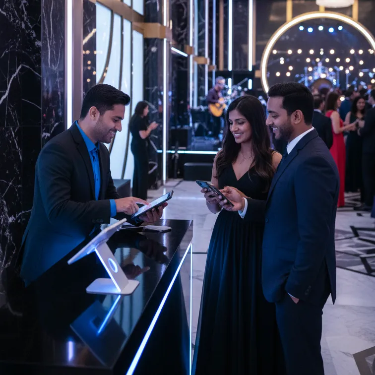 image of a music festival with vibrant colorful smoke