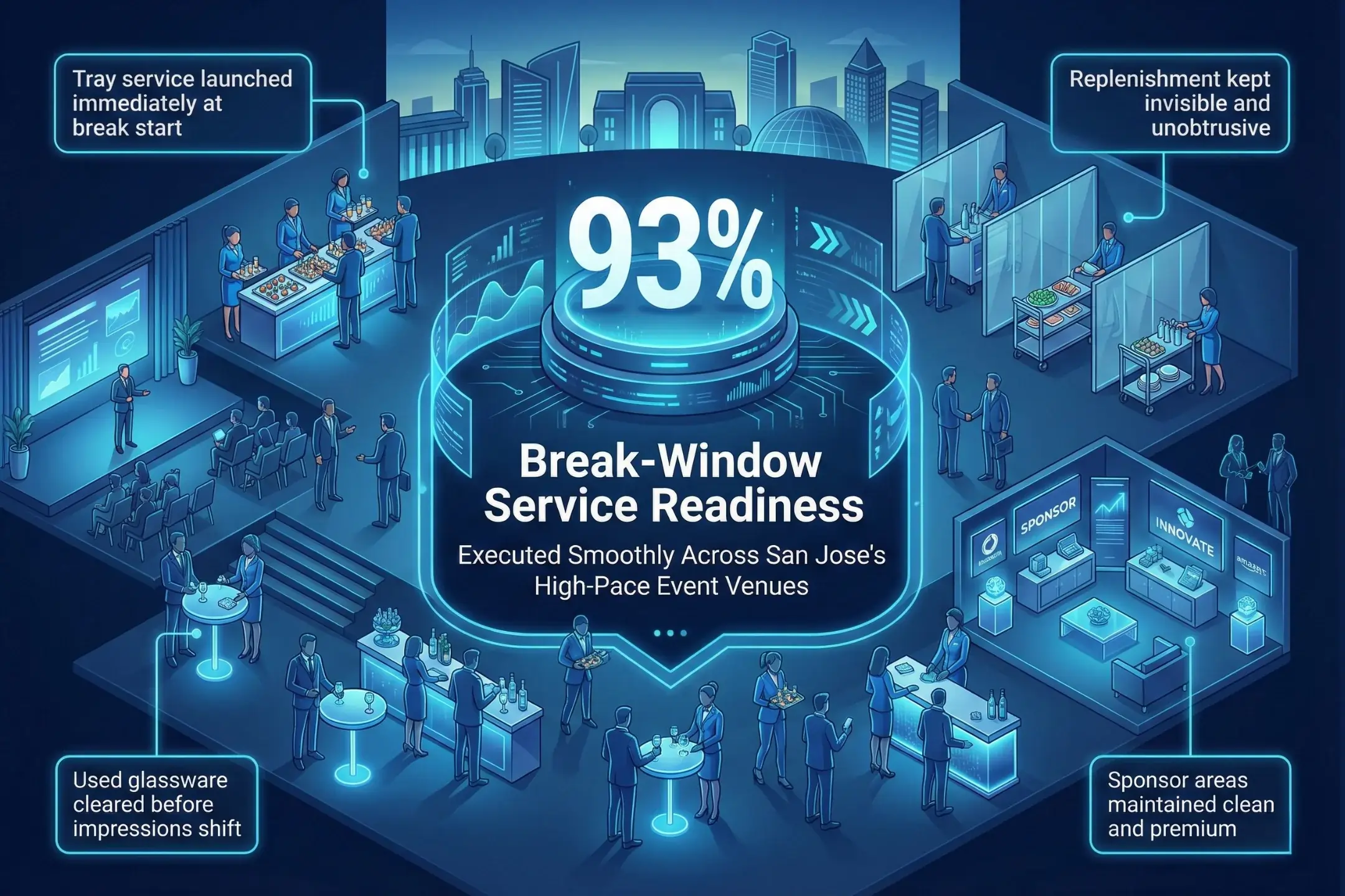 Infographic illustrating Denver event staffing attendance during weather-impacted event days.