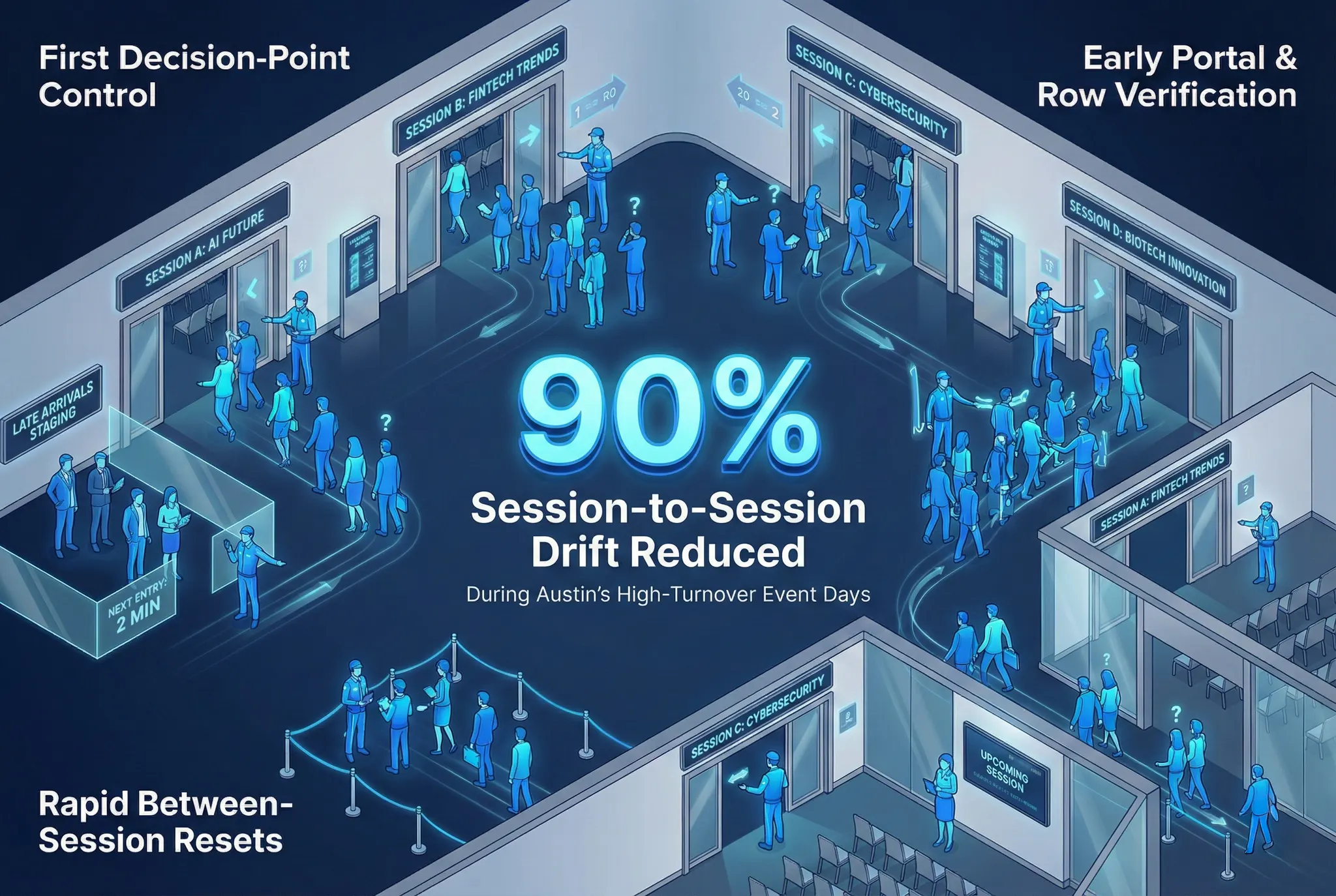 Infographic illustrating Denver event staffing attendance during weather-impacted event days.