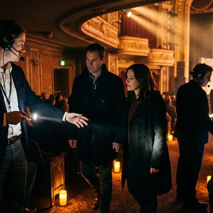 image of a music festival with vibrant colorful smoke
