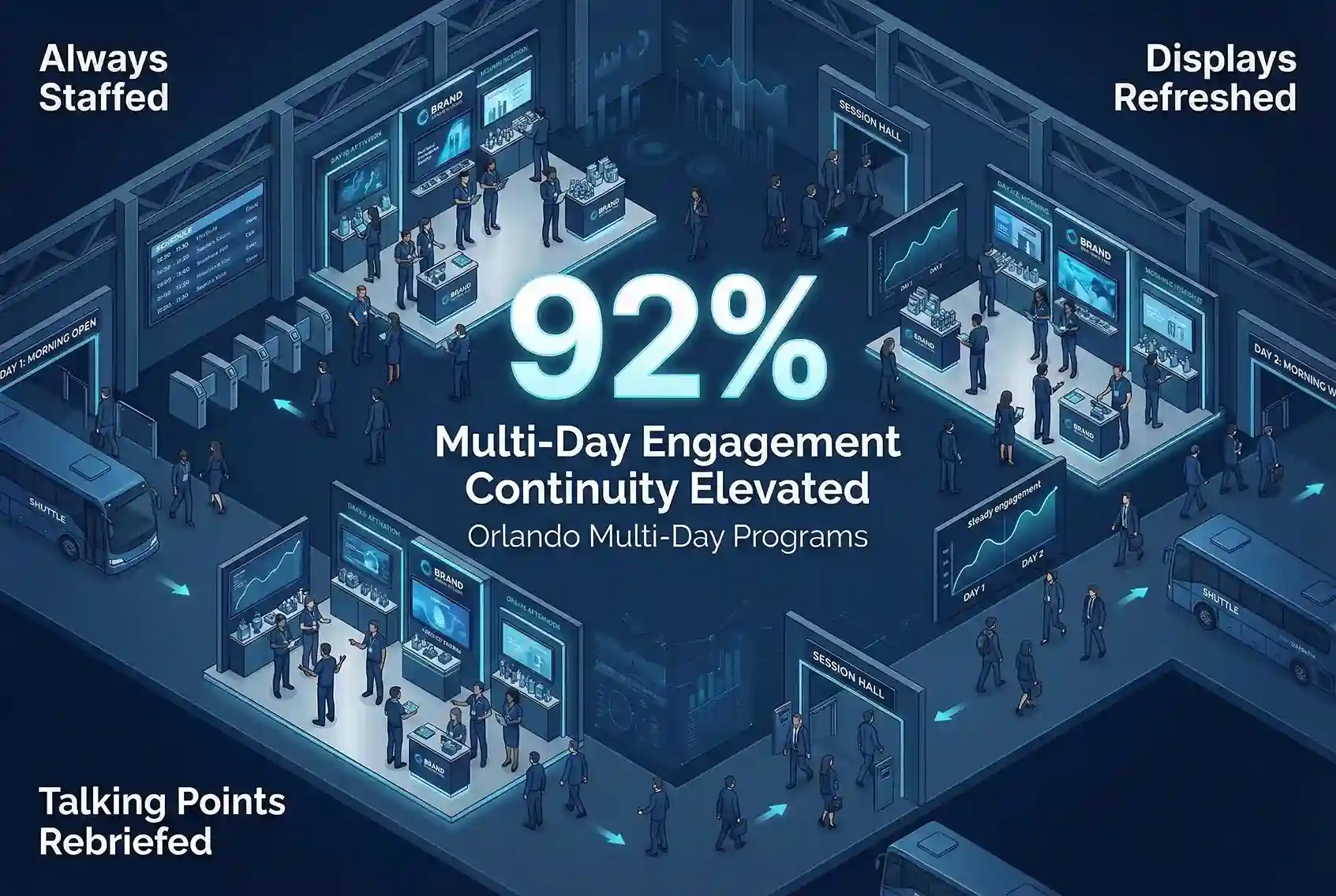 Infographic illustrating Denver event staffing attendance during weather-impacted event days.