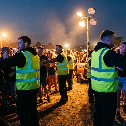 image of a music festival with vibrant colorful smoke
