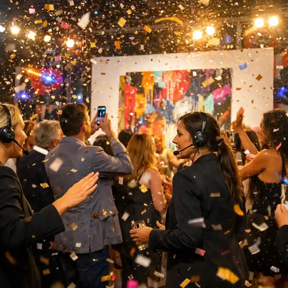 image of a music festival with vibrant colorful smoke