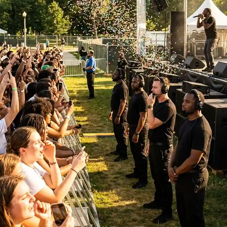 image of a music festival with vibrant colorful smoke