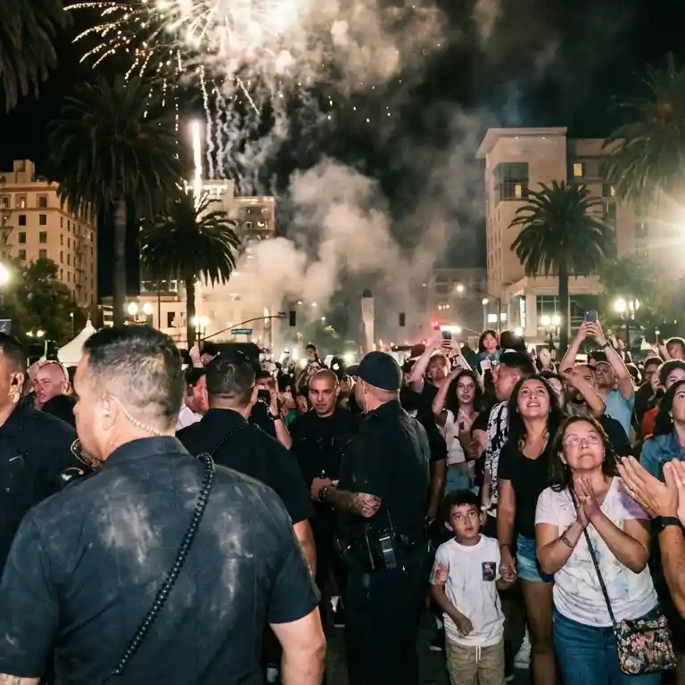 image of a music festival with vibrant colorful smoke